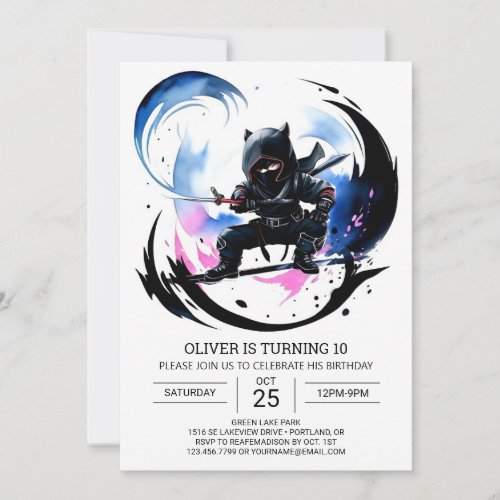  Surprise Ninja Black Belt Birthday Invitation