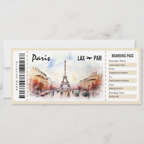 Surprise Paris Boarding Pass Gift Certificate Inv Invitation