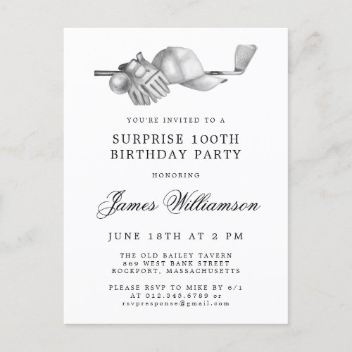 SURPRISE Party 100th Birthday Golf Theme Invitation Postcard