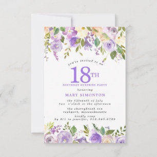 SURPRISE PARTY 18th Birthday Pretty Purple Floral Invitation