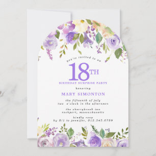 SURPRISE PARTY 18TH Birthday Purple Floral Arch Invitation