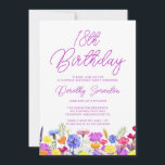 SURPRISE PARTY 18th Birthday Purple Wildflower Invitation<br><div class="desc">A pretty wildflower border decorates the bottom of this adult 18th birthday surprise party invitation. Purple, blue, yellow and orange flowers create a colorful and happy design to celebrate this milestone birthday. Modern and simple purple calligraphy adds a trendy touch to keep it fresh. The open and carefree lettering flow...</div>