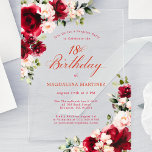 SURPRISE PARTY 18th Birthday Red Rose Pink Peony  Acrylic Invitations<br><div class="desc">Red roses and blush pink peonies are nestled in dark green leaves on this birthday invitation. Classic script calligraphy lets your guests know it's a milestone birthday and who the birthday celebrant is. This item is part of the Red Rose Pink Peony collection. It contains the templates you can use...</div>