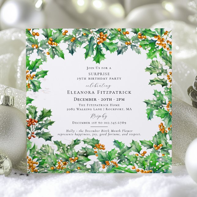 SURPRISE PARTY 19th Birthday December Birth Flower Invitation (Creator Uploaded)