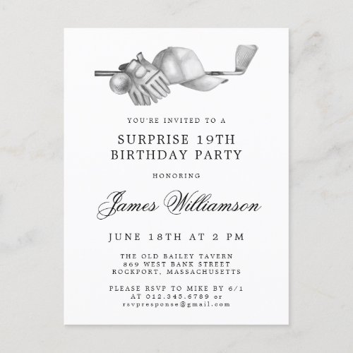 SURPRISE Party 19th Birthday Golf Theme Invitation Postcard