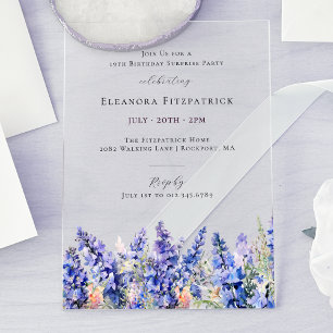SURPRISE PARTY 19th Birthday July Birth Flower Acrylic Invitations