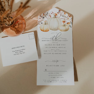 SURPRISE PARTY 19th Birthday Pumpkin Fall Leaves All In One Invitation