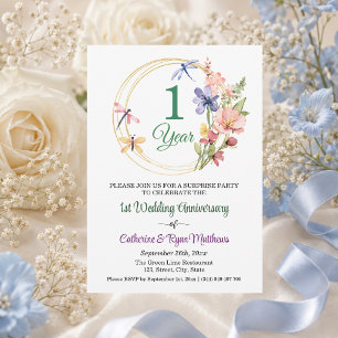 Surprise Party 1st Wedding Anniversary Floral Invitation