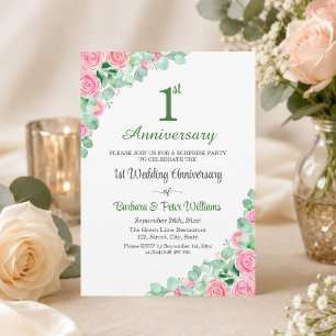 Surprise Party 1st Wedding Anniversary Roses Invitation