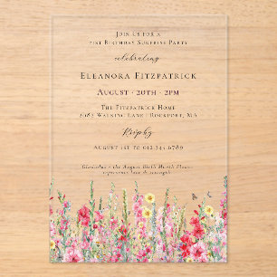 SURPRISE PARTY 21st Birthday August Birth Flower Acrylic Invitations