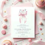 SURPRISE PARTY 21st Birthday Bow Wildflower Invitation<br><div class="desc">A feminine pink coquette bow is decorated with small pink and purple wildflowers.</div>
