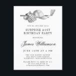 SURPRISE Party 21st Birthday Golf Theme Invitation Postcard<br><div class="desc">Elegant black and white birthday invitation for a golfer. The top of the invitation is decorated with golf accessories - a golf club, golf ball, hat and gloves. The watercolor design creates a traditional and classic aesthetic. Perfect for a birthday bash at the club or a backyard BBQ. All of...</div>
