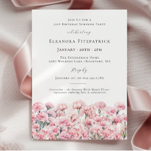 SURPRISE PARTY 21st Birthday Pink Carnation Floral Invitation