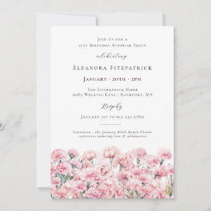 SURPRISE PARTY 21st Birthday Pink Carnation Floral Invitation