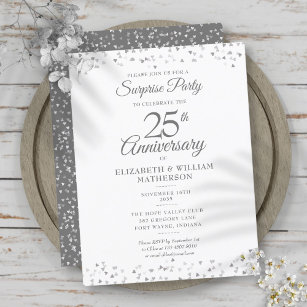 Surprise Party 25th Anniversary Silver Hearts  Announcement Postcard