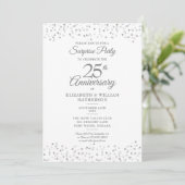Surprise Party 25th Anniversary Silver Love Hearts Invitation (Standing Front)