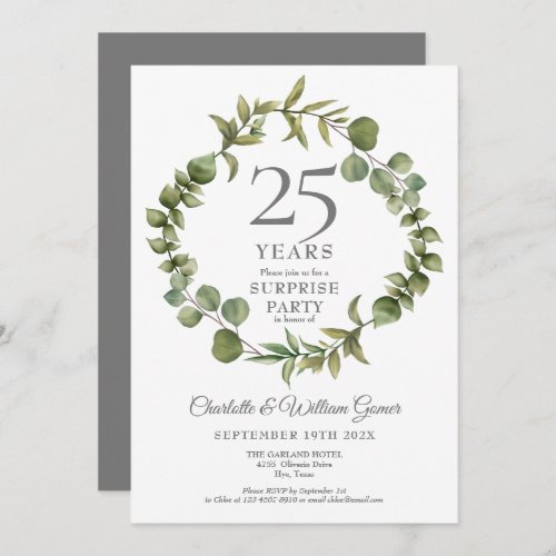 Surprise Party 25th Anniversary Woodland Greenery  Invitation