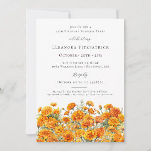 SURPRISE PARTY 25th Marigold October Birth Flower Invitation