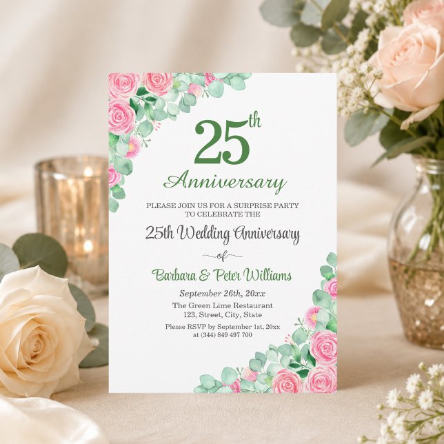 Surprise Party 25th Wedding Anniversary Roses Invitation (Creator Uploaded)