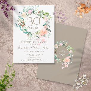 Surprise Party 30th Anniversary Roses Garland  Invitation
