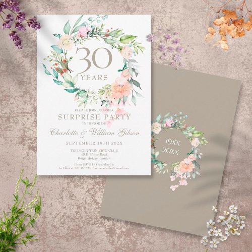 Surprise Party 30th Anniversary Roses Garland  Invitation