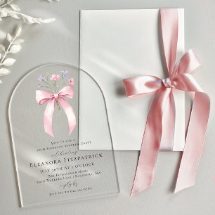 SURPRISE PARTY 30th Birthday Bow Wildflower Arch Acrylic Invitations