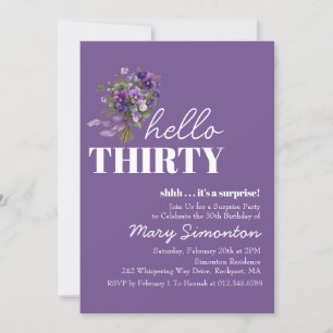 SURPRISE PARTY 30th Birthday Purple Floral Bouquet Invitation