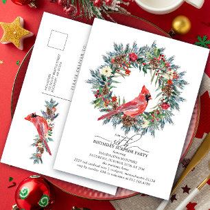 SURPRISE PARTY 30th Birthday Red Cardinal Wreath Invitation Postcard