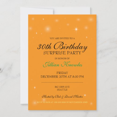 Surprise Party 30th Orange Citrine Orbs Stars Invitation