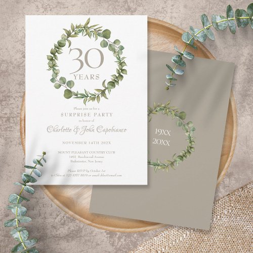 Surprise Party 30th Pearl Anniversary Greenery Invitation