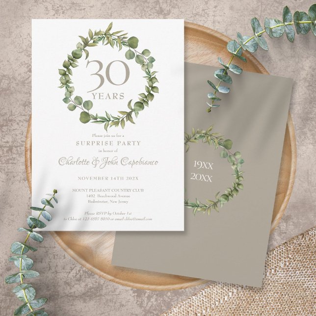Surprise Party 30th Pearl Anniversary Greenery Invitation (Creator Uploaded)