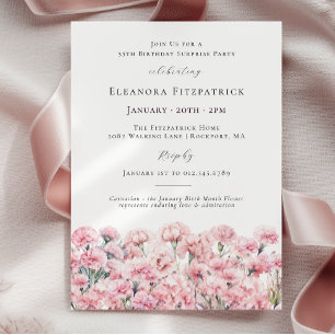 SURPRISE PARTY 35th Birthday Pink Carnation Floral Invitation
