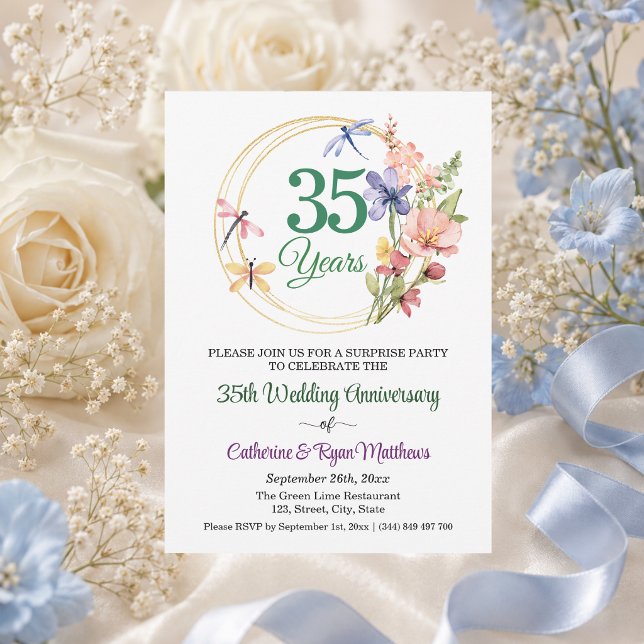 Surprise Party 35th Wedding Anniversary Floral Invitation (Creator Uploaded)