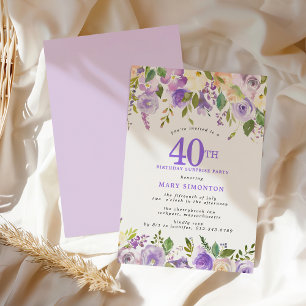SURPRISE PARTY 40th Birthday Pretty Purple Floral Invitation