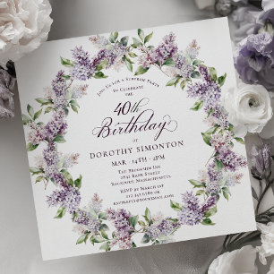SURPRISE PARTY 40th Birthday Purple Lilac Floral Invitation