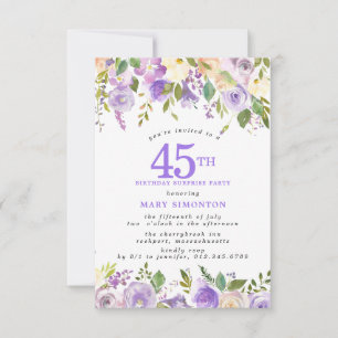 SURPRISE PARTY 45th Birthday Pretty Purple Floral Invitation