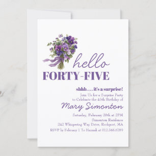 SURPRISE PARTY 45th Birthday Purple Floral Bouquet Invitation