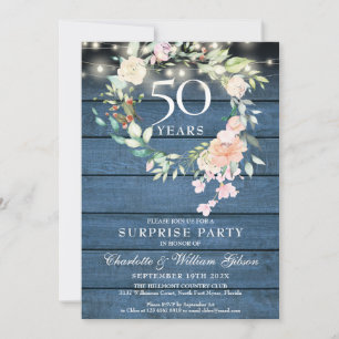 Surprise Party 50th Anniversary Rustic Floral Invitation