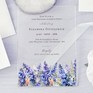 SURPRISE PARTY 50th Birthday July Birth Flower Acrylic Invitations