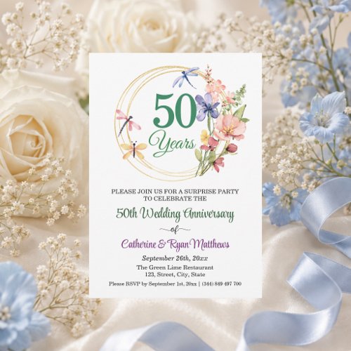 Surprise Party 50th Wedding Anniversary Floral Invitation