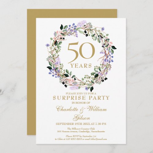 Surprise Party 50th Wedding Anniversary Floral Invitation