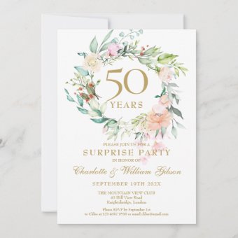 Surprise Party 50th Wedding Anniversary Floral Invitation | Zazzle