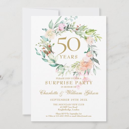 Surprise Party 50th Wedding Anniversary Floral Invitation | Zazzle