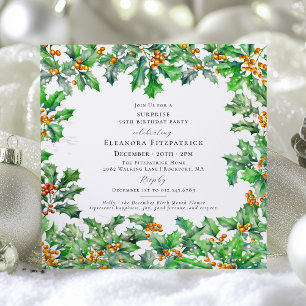 SURPRISE PARTY 55th Birthday December Birth Flower Invitation