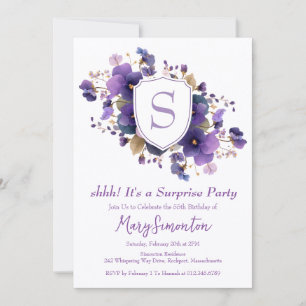 SURPRISE PARTY 55th Birthday Party Monogram Crest Invitation