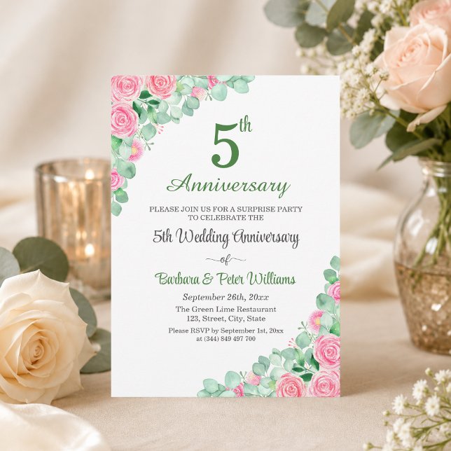 Surprise Party 5th Wedding Anniversary Roses Invitation (Creator Uploaded)
