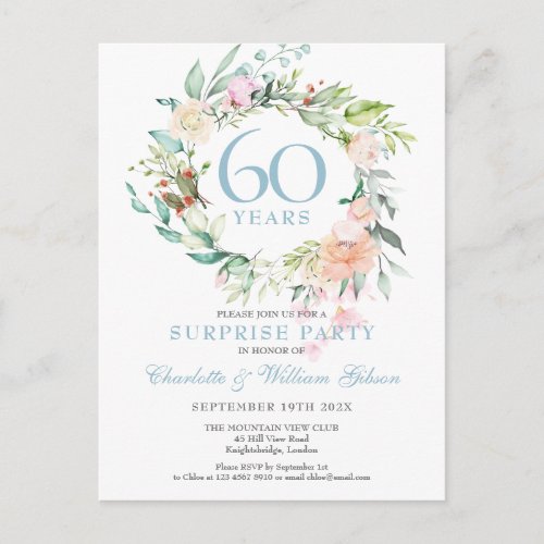 Surprise Party 60th Anniversary Roses Floral Announcement Postcard