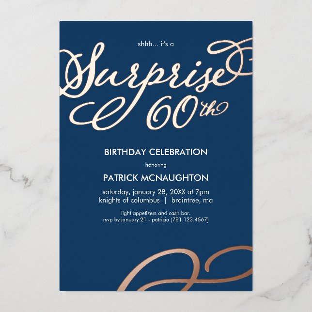 Surprise Party 60th Birthday Gold Foil Invitation (Front)