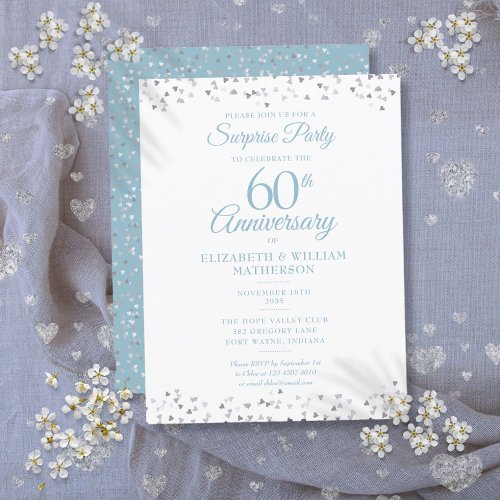 Surprise Party 60th Wedding Anniversary Hearts Announcement Postcard