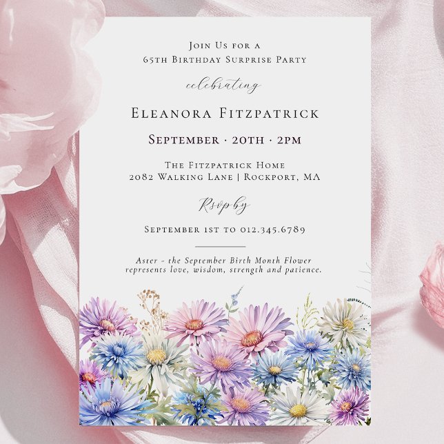 SURPRISE PARTY 65th September Birth Month Flower Invitation (Creator Uploaded)